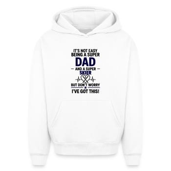 Heart + Skiing – Super Dad Skier - Oversized Heavyweight Unisex Hoodie - white - Front - AI Model Female 172 dark (172cm) & AI Model Male 185 light (185cm)