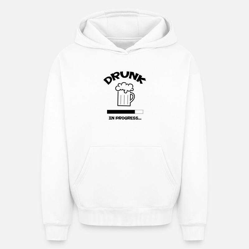 Drunk in Progress - alcool - Sweat à capuche unisexe oversize épais SPREAD - blanc