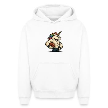 Regenbogen-Einhorn-Reifen - Oversized Heavyweight Unisex Hoodie - Weiß - Vorne - AI Model Female 172 dark (172cm) & AI Model Male 185 light (185cm)