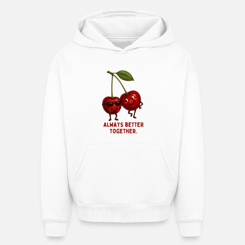 Couple Cherry – Fort Ensemble - Sweat à capuche unisexe oversize épais SPREAD - blanc