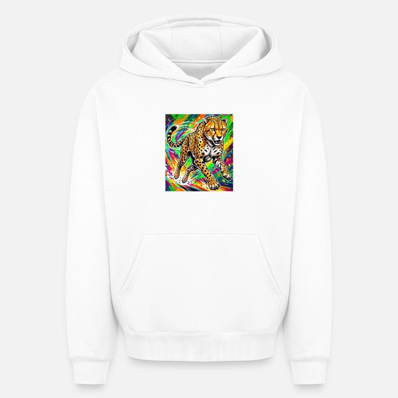 guépard - Sweat à capuche unisexe oversize épais SPREAD - blanc