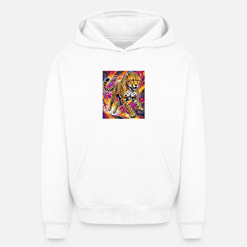 guépard - Sweat à capuche unisexe oversize épais SPREAD - blanc