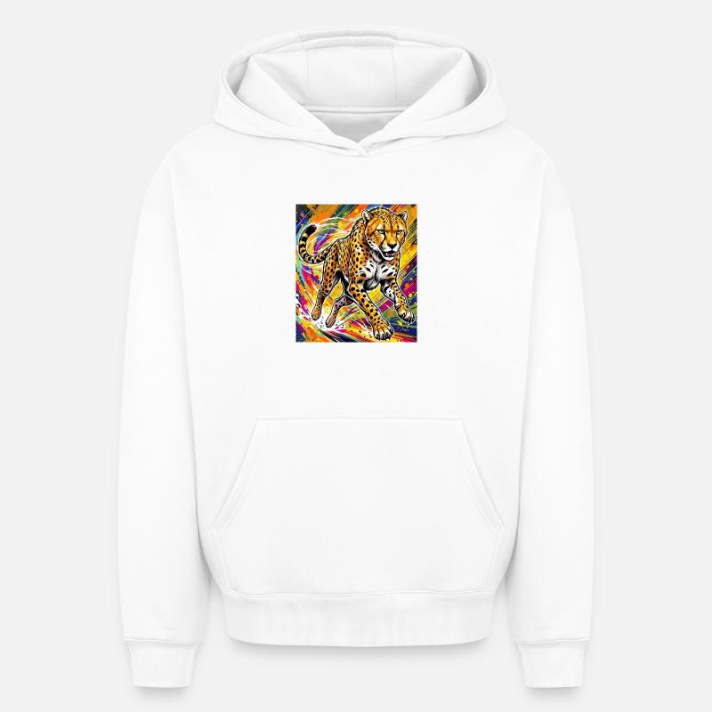guépard - Sweat à capuche unisexe oversize épais SPREAD - blanc