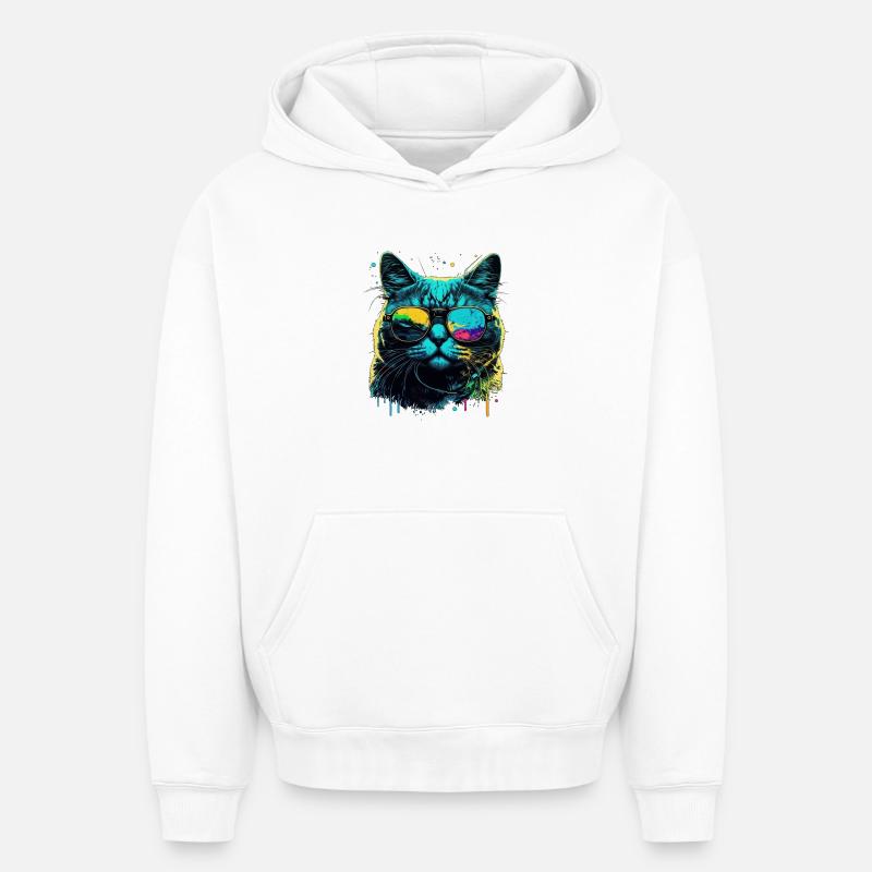 Chat cool - Sweat à capuche unisexe oversize épais SPREAD - blanc