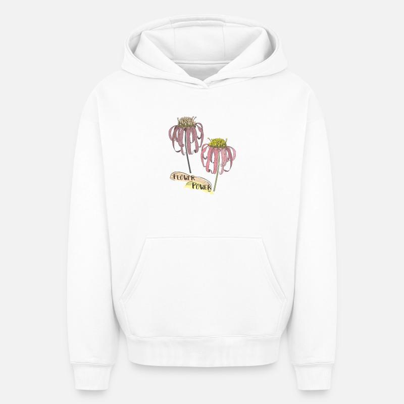 Échinacée, échinacée - Sweat à capuche unisexe oversize épais SPREAD - blanc