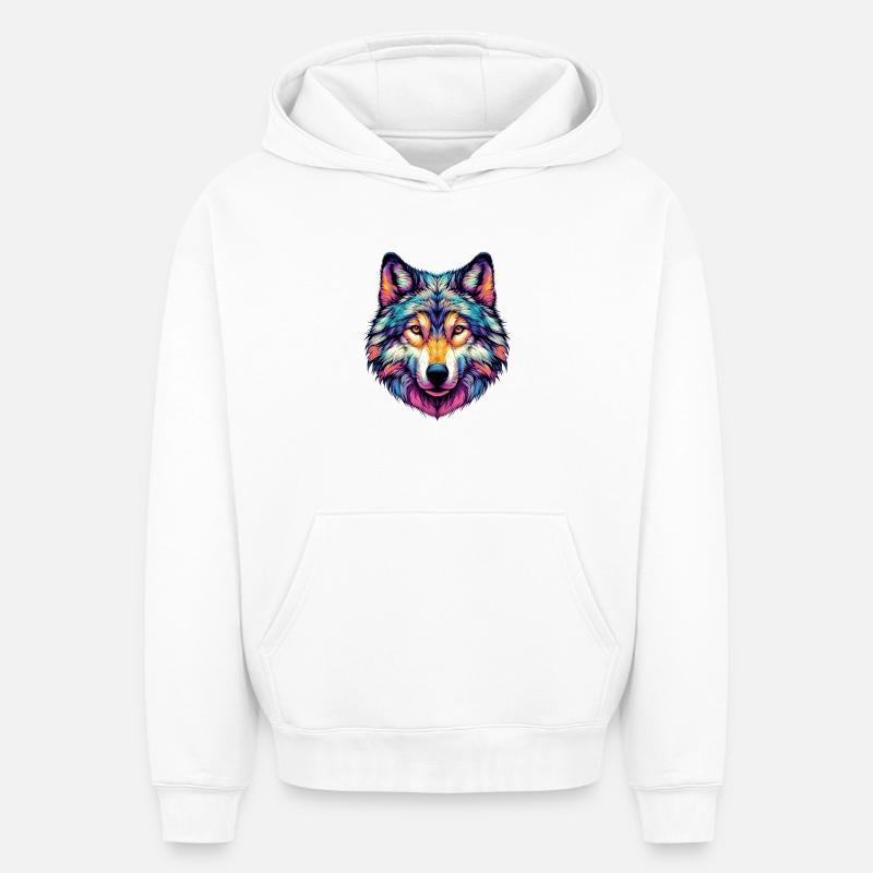 Loup - Sweat à capuche unisexe oversize épais SPREAD - blanc
