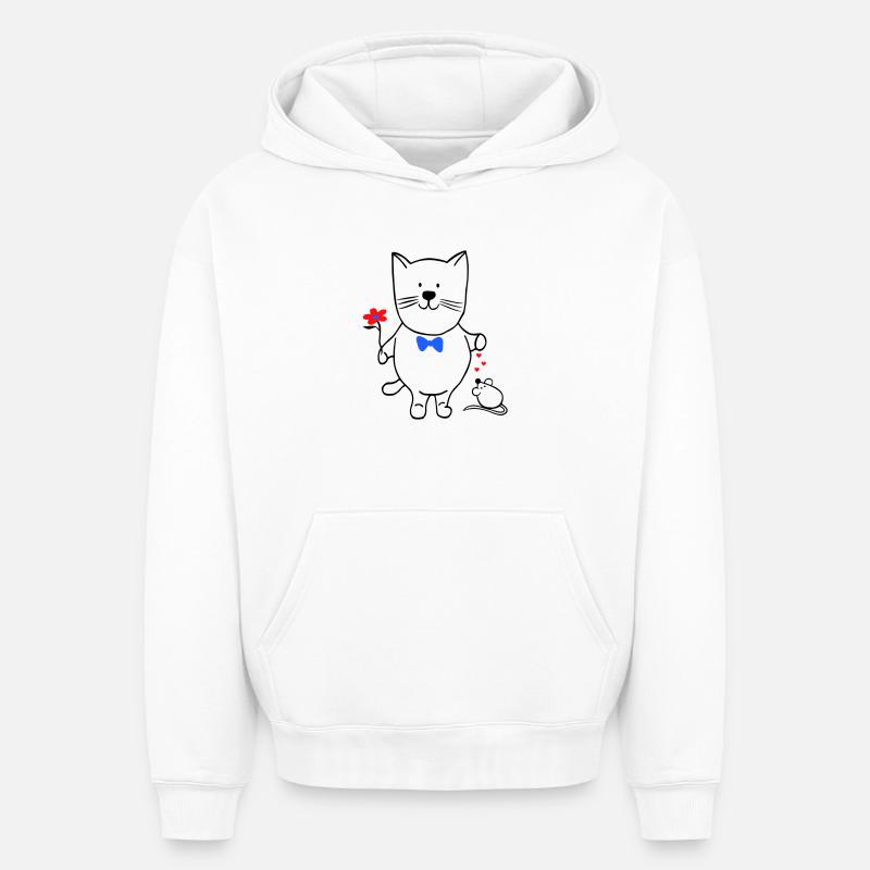 Chat et souris - Sweat à capuche unisexe oversize épais SPREAD - blanc