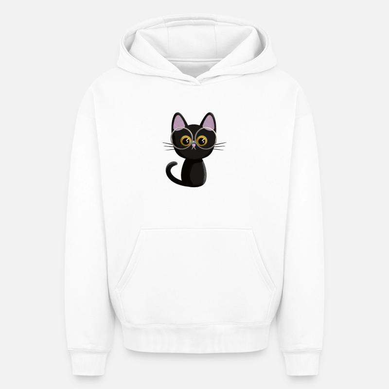 Chat noir - Sweat à capuche unisexe oversize épais SPREAD - blanc