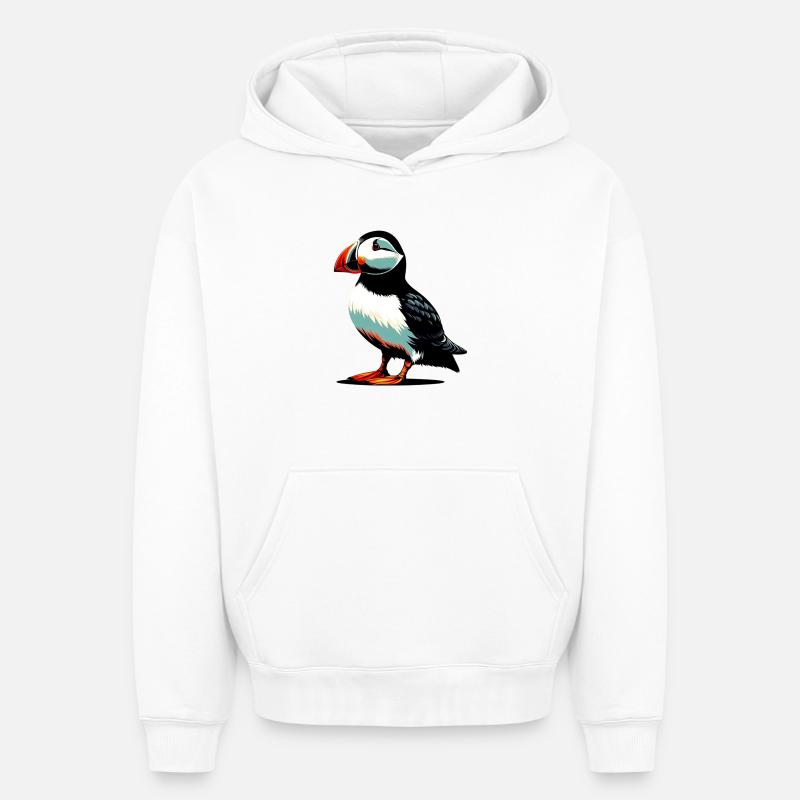 Macareux - Sweat à capuche unisexe oversize épais SPREAD - blanc