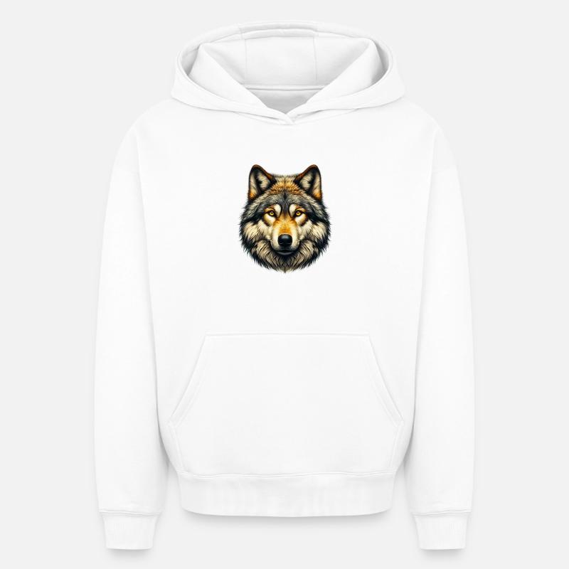 Loup - Sweat à capuche unisexe oversize épais SPREAD - blanc
