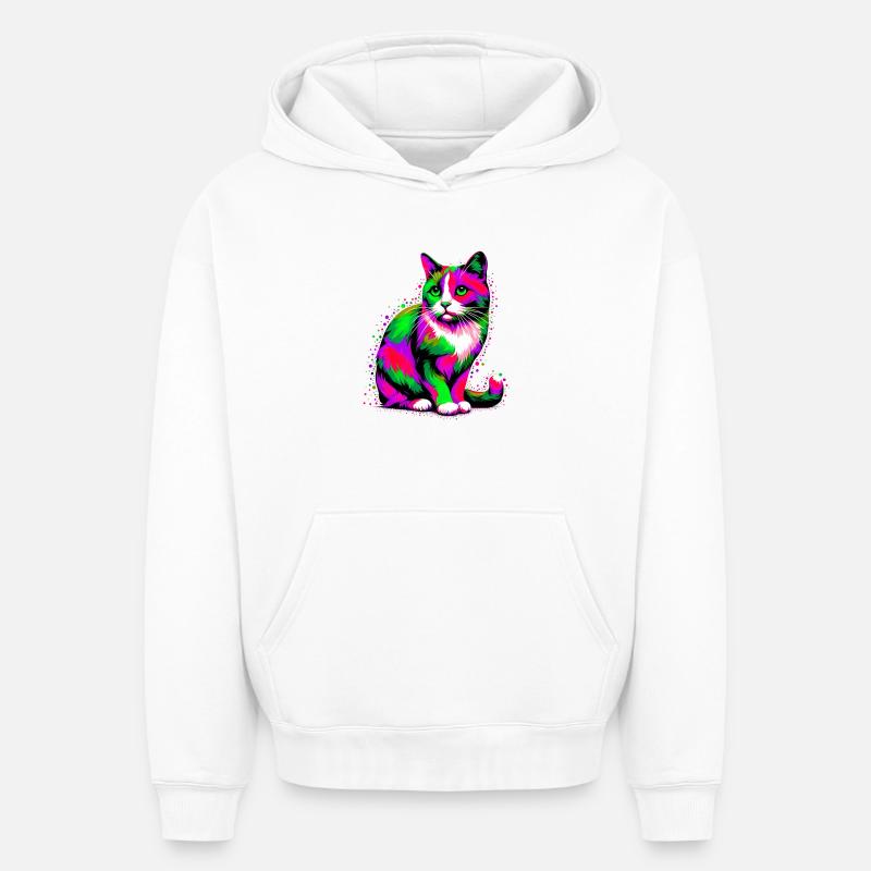 Chat - Sweat à capuche unisexe oversize épais SPREAD - blanc