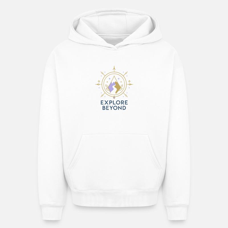 Explore Beyond Kompass - Oversized Heavyweight Unisex Hoodie - Weiß