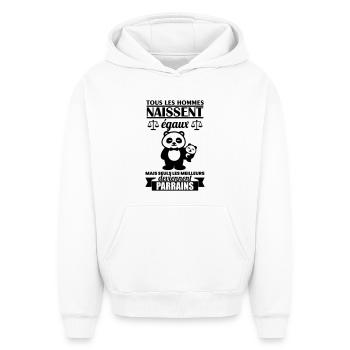 Motif Parrain Panda – Cadeau Meilleur Parrain - Sweat à capuche unisexe oversize épais SPREAD - blanc - Devant - AI Model Female 172 dark (172cm) & AI Model Male 185 light (185cm)