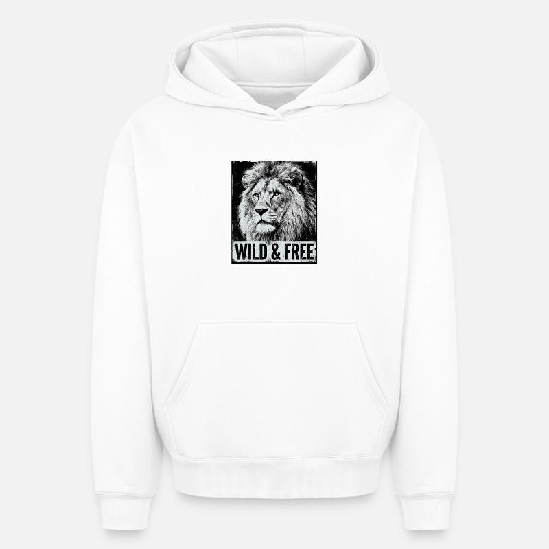 Lion sauvage et libre - Sweat à capuche unisexe oversize épais SPREAD - blanc