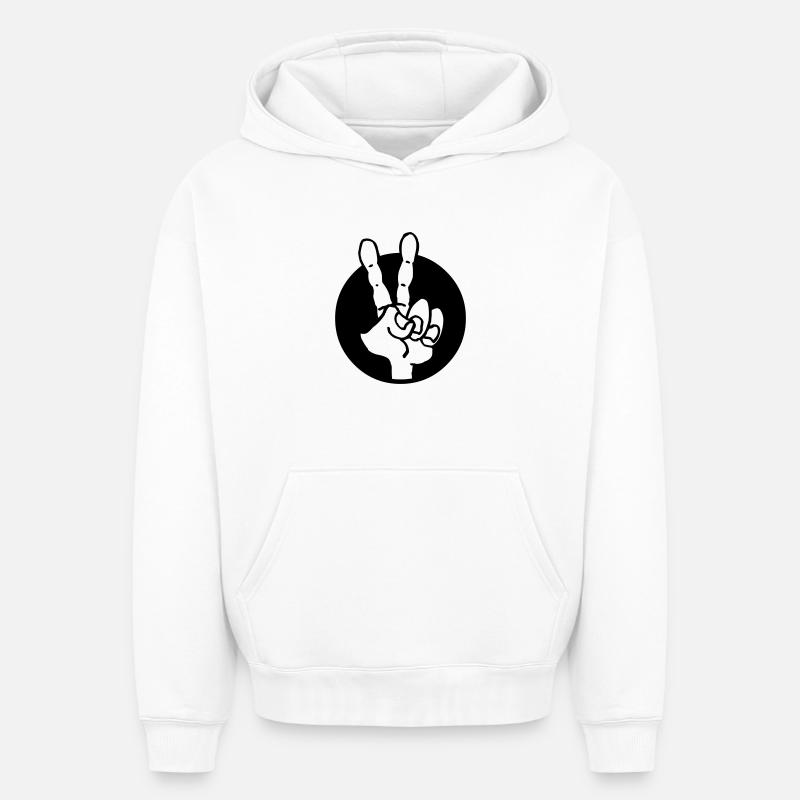 Hand peace - Sweat à capuche unisexe oversize épais SPREAD - blanc
