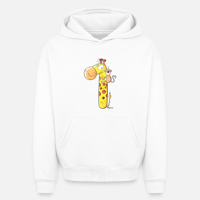 Singe sur Giraffe - Sweat à capuche unisexe oversize épais SPREAD - blanc
