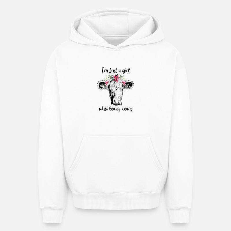 Fille de vache - Sweat à capuche unisexe oversize épais SPREAD - blanc