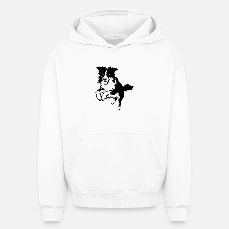 Border Collie - Sweat à capuche unisexe oversize épais SPREAD - blanc