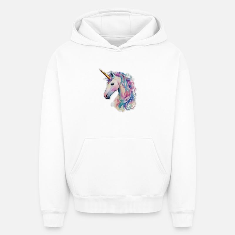 Licorne - Sweat à capuche unisexe oversize épais SPREAD - blanc