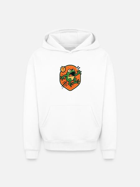 Panic Frog badge - Oversized Heavyweight Unisex Hoodie - white
