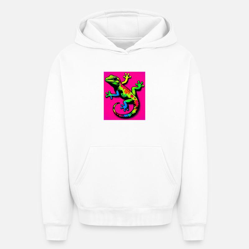 Gecko - Sweat à capuche unisexe oversize épais SPREAD - blanc