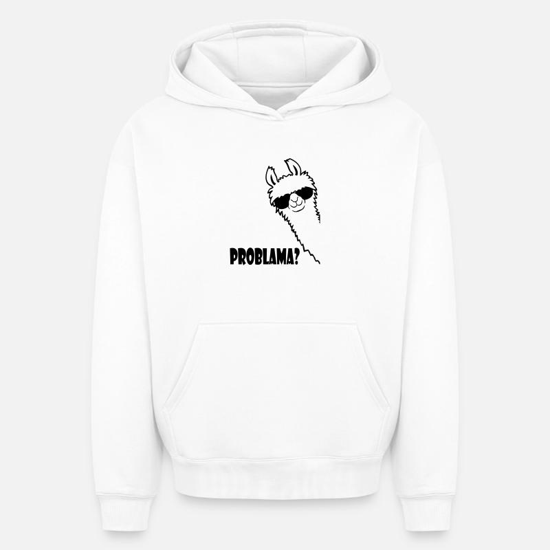 Lama Problama Question - Sweat à capuche unisexe oversize épais SPREAD - blanc
