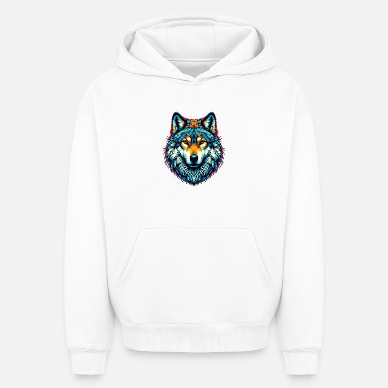 Loup - Sweat à capuche unisexe oversize épais SPREAD - blanc