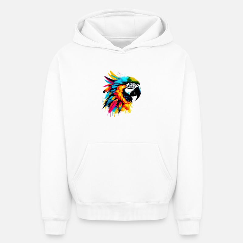 Perroquet - Sweat à capuche unisexe oversize épais SPREAD - blanc