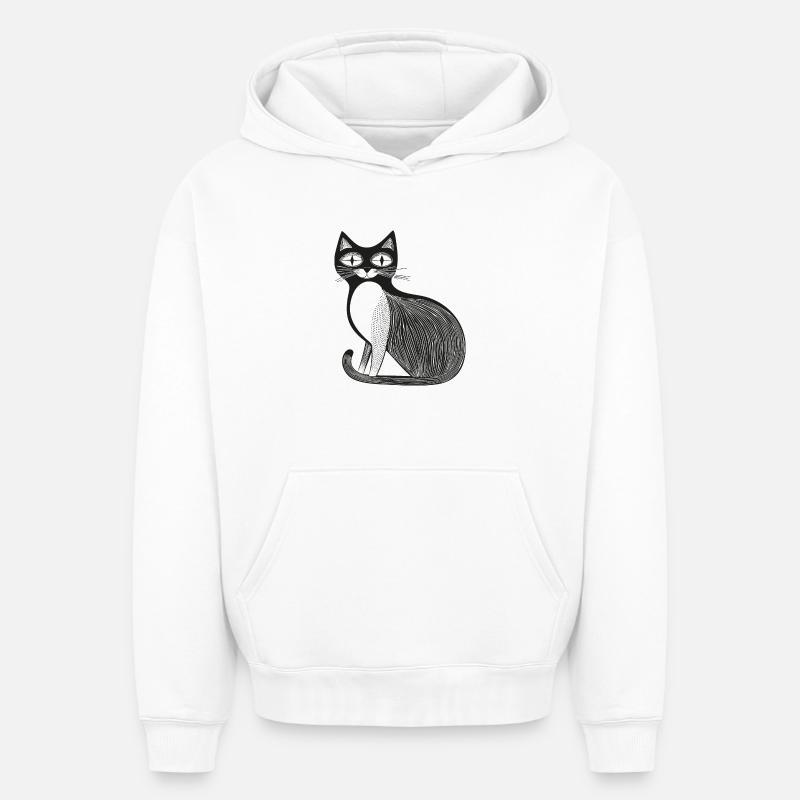 Chat - Sweat à capuche unisexe oversize épais SPREAD - blanc
