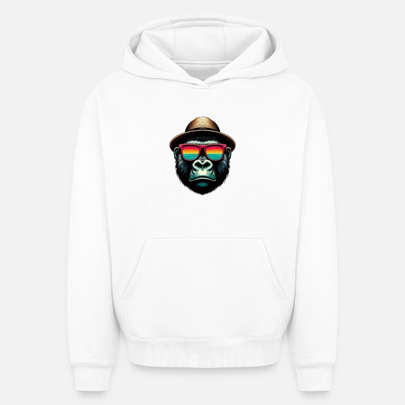 Gorille - Sweat à capuche unisexe oversize épais SPREAD - blanc