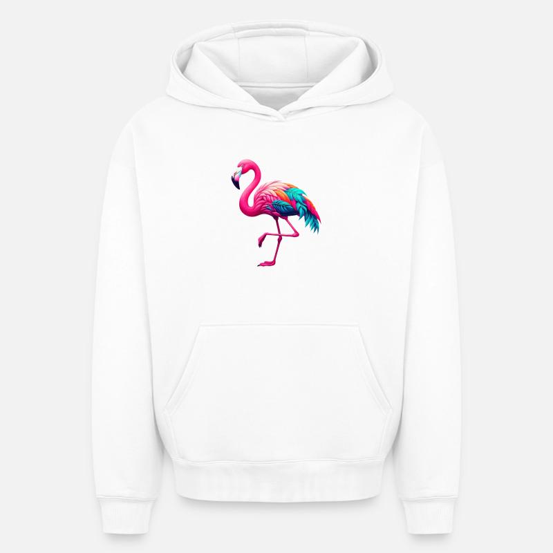 Flamant - Sweat à capuche unisexe oversize épais SPREAD - blanc