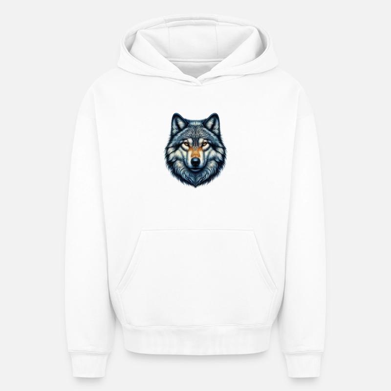 Loup - Sweat à capuche unisexe oversize épais SPREAD - blanc