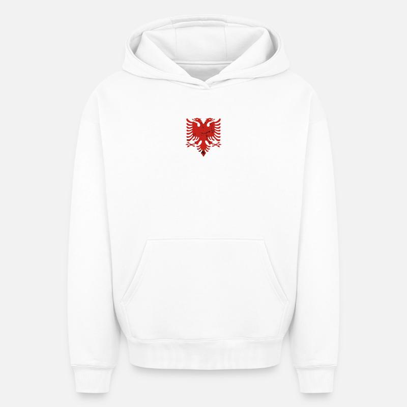 Aigle albanais « Drapeau albanais » - Sweat à capuche unisexe oversize épais SPREAD - blanc