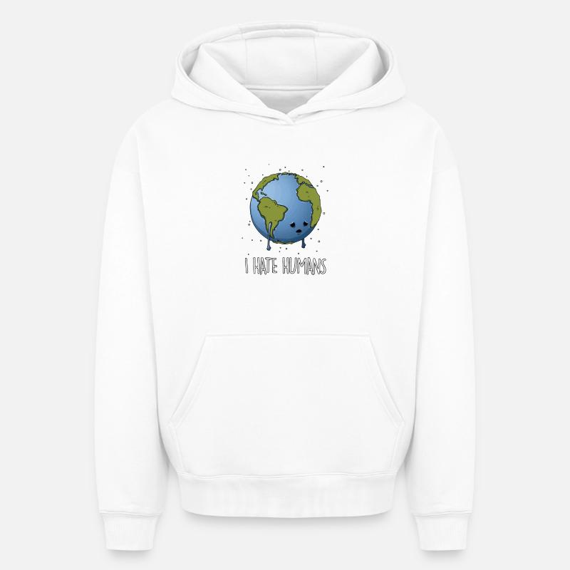 Hate humans - Sweat à capuche unisexe oversize épais SPREAD - blanc