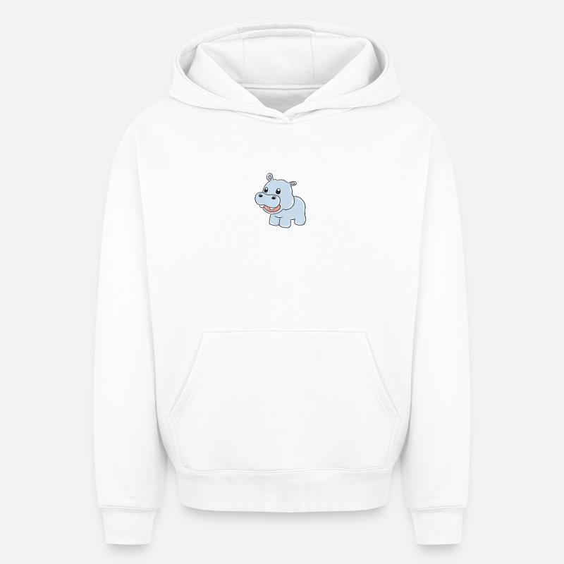 hippopotame - Sweat à capuche unisexe oversize épais SPREAD - blanc