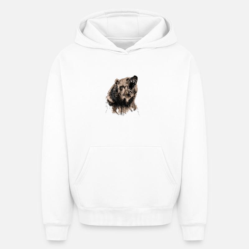 bear - Sweat à capuche unisexe oversize épais SPREAD - blanc