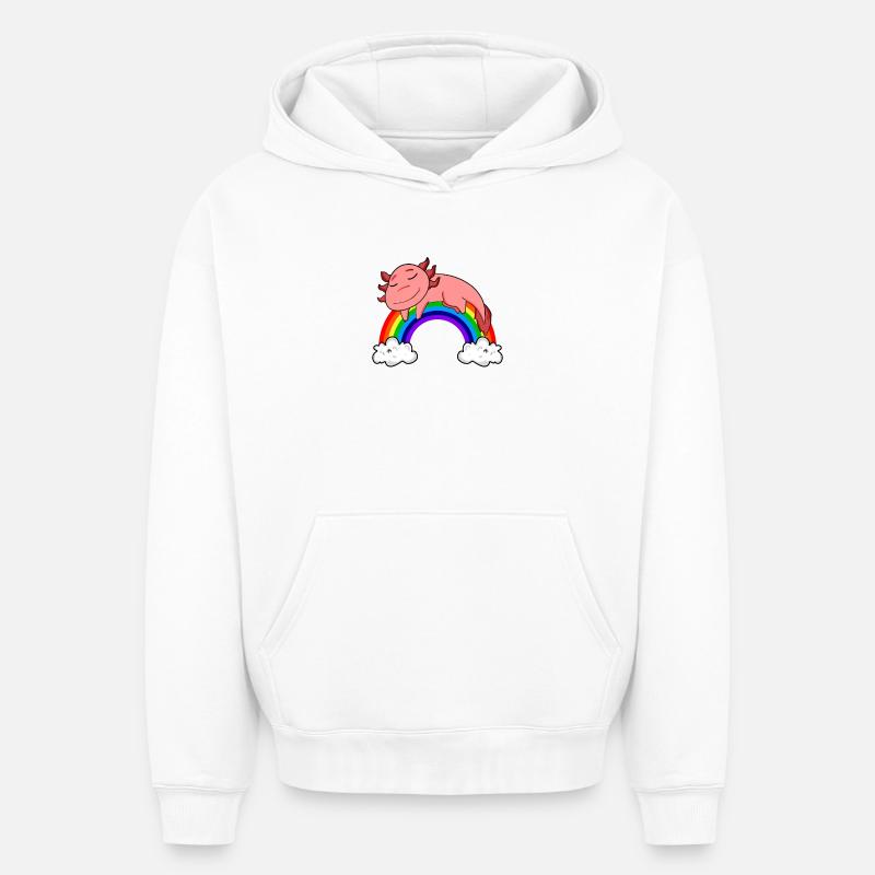 Arc-en-ciel Axolotl - Sweat à capuche unisexe oversize épais SPREAD - blanc