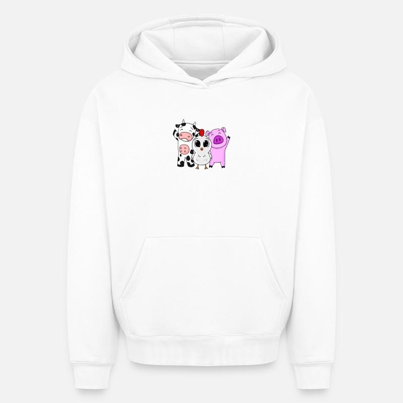 Animaux de ferme - Sweat à capuche unisexe oversize épais SPREAD - blanc