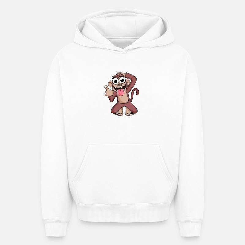 Singe pointant le majeur - Sweat à capuche unisexe oversize épais SPREAD - blanc