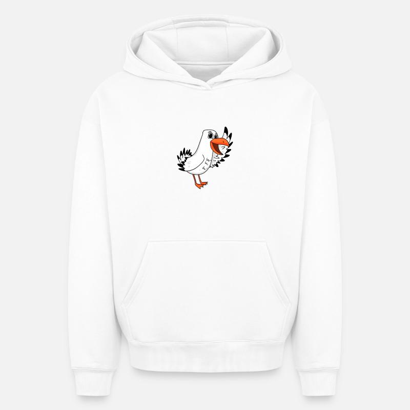 Seagull Bienvenue - Sweat à capuche unisexe oversize épais SPREAD - blanc