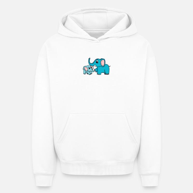 Eléphant avec bébé éléphant - Sweat à capuche unisexe oversize épais SPREAD - blanc