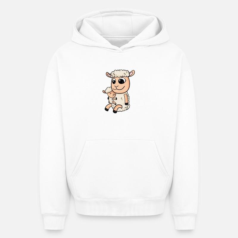 Moutons avec bébé moutons - Sweat à capuche unisexe oversize épais SPREAD - blanc
