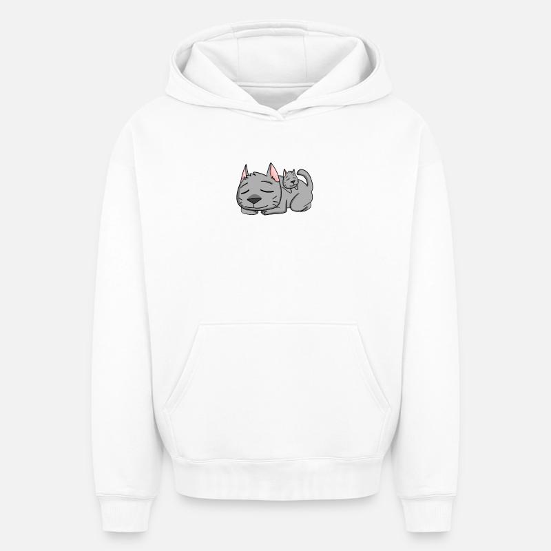 Chat avec bébé chat - Sweat à capuche unisexe oversize épais SPREAD - blanc