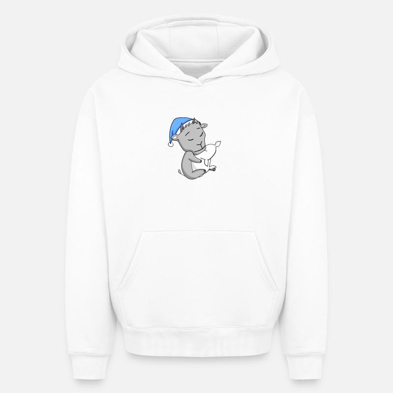 Chèvre - Sweat à capuche unisexe oversize épais SPREAD - blanc