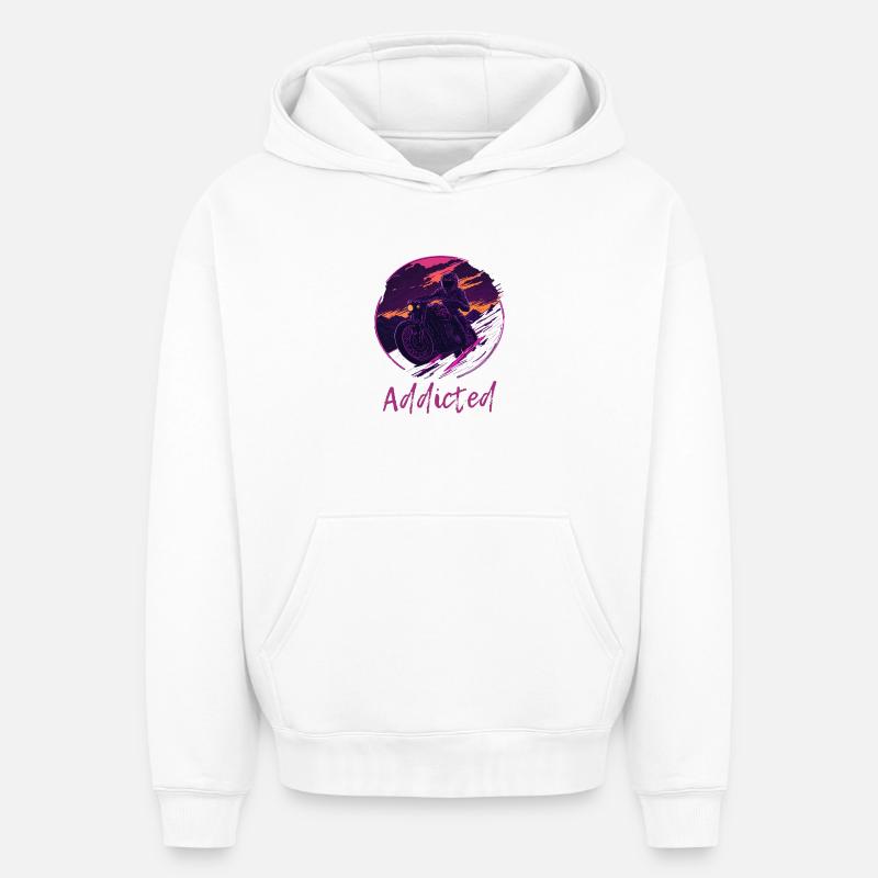 Synthwave Motorcycle Addicted - Oversized Heavyweight Unisex Hoodie - Weiß