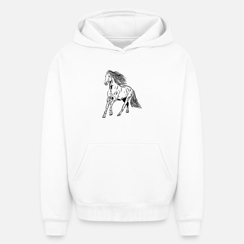 Étalon Cheval - Sweat à capuche unisexe oversize épais SPREAD - blanc