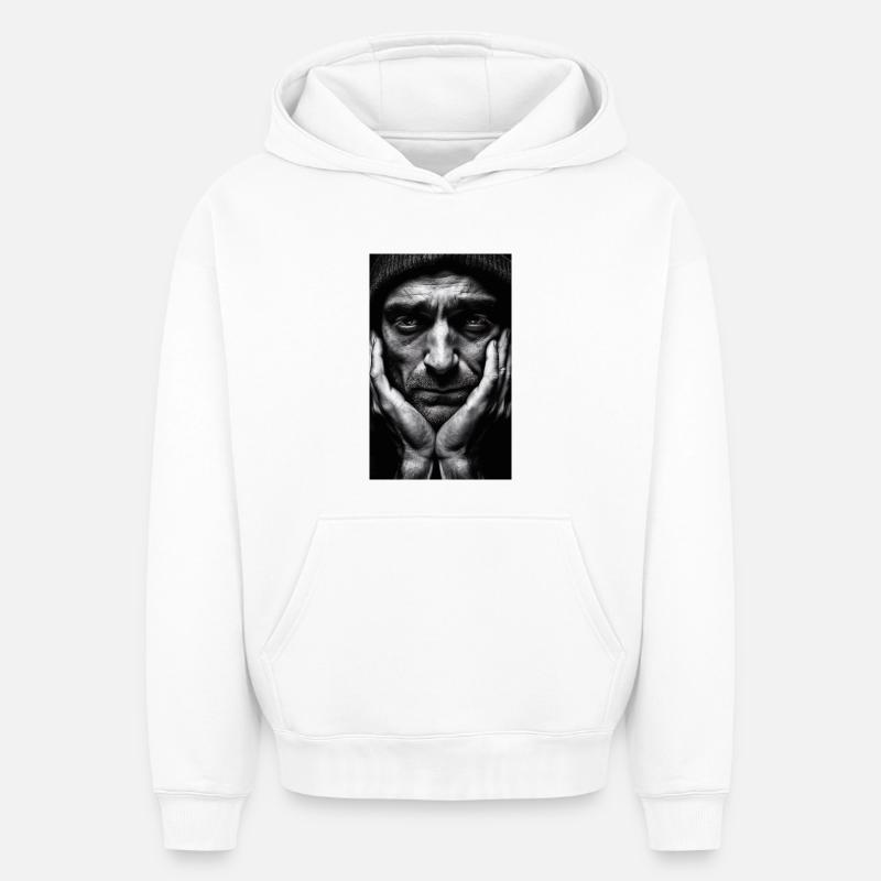 Penseur Guy - Sweat à capuche unisexe oversize épais SPREAD - blanc