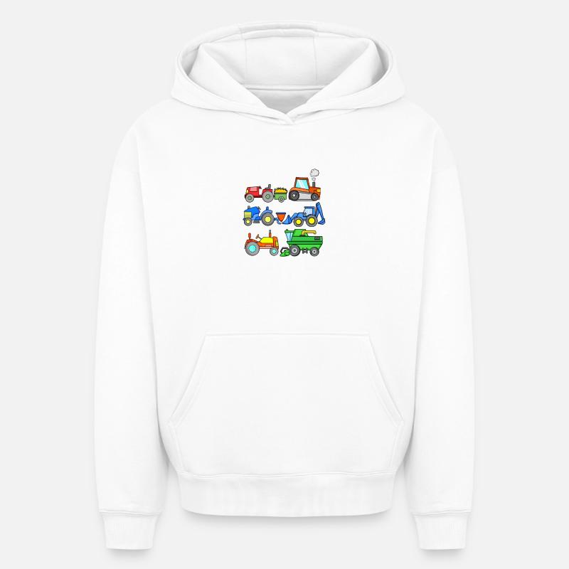 Véhicules de chantier - Sweat à capuche unisexe oversize épais SPREAD - blanc