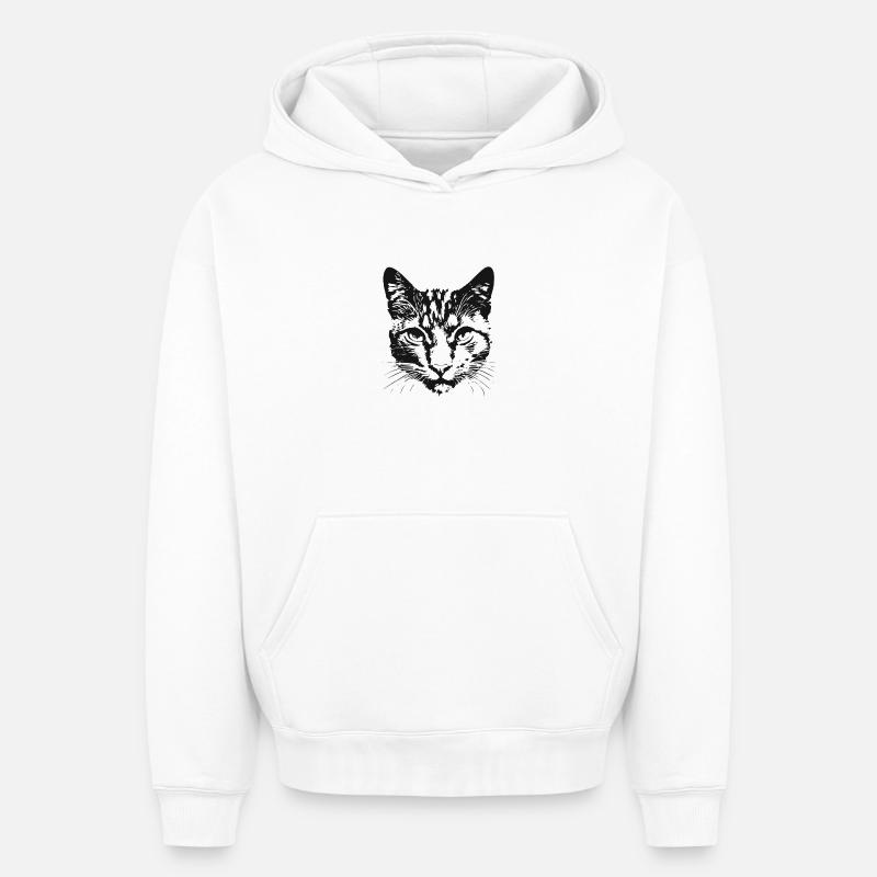 Chat 6 - Sweat à capuche unisexe oversize épais SPREAD - blanc