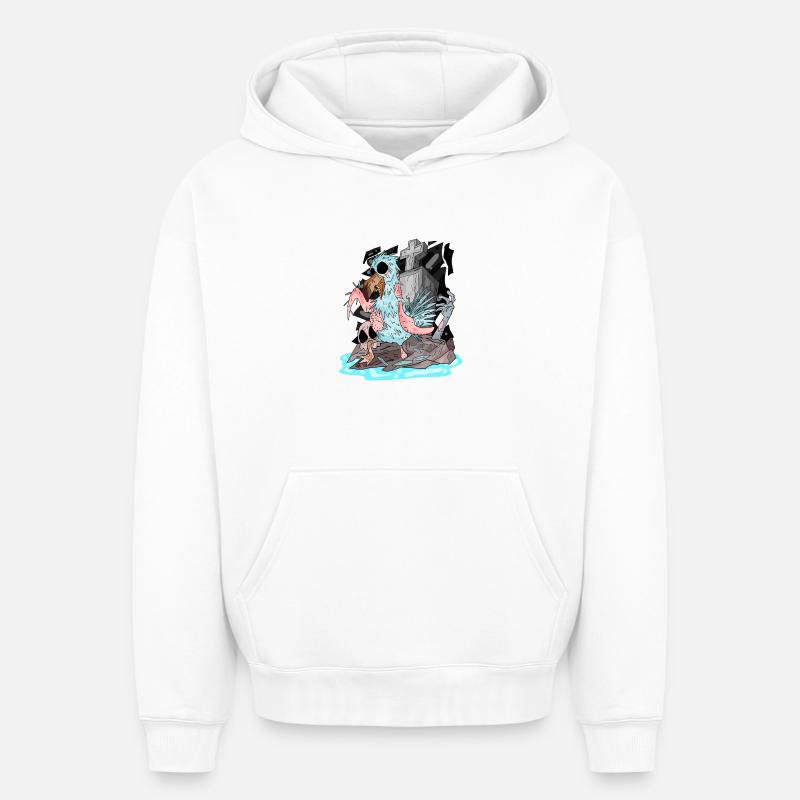 Mouette zombie - Sweat à capuche unisexe oversize épais SPREAD - blanc